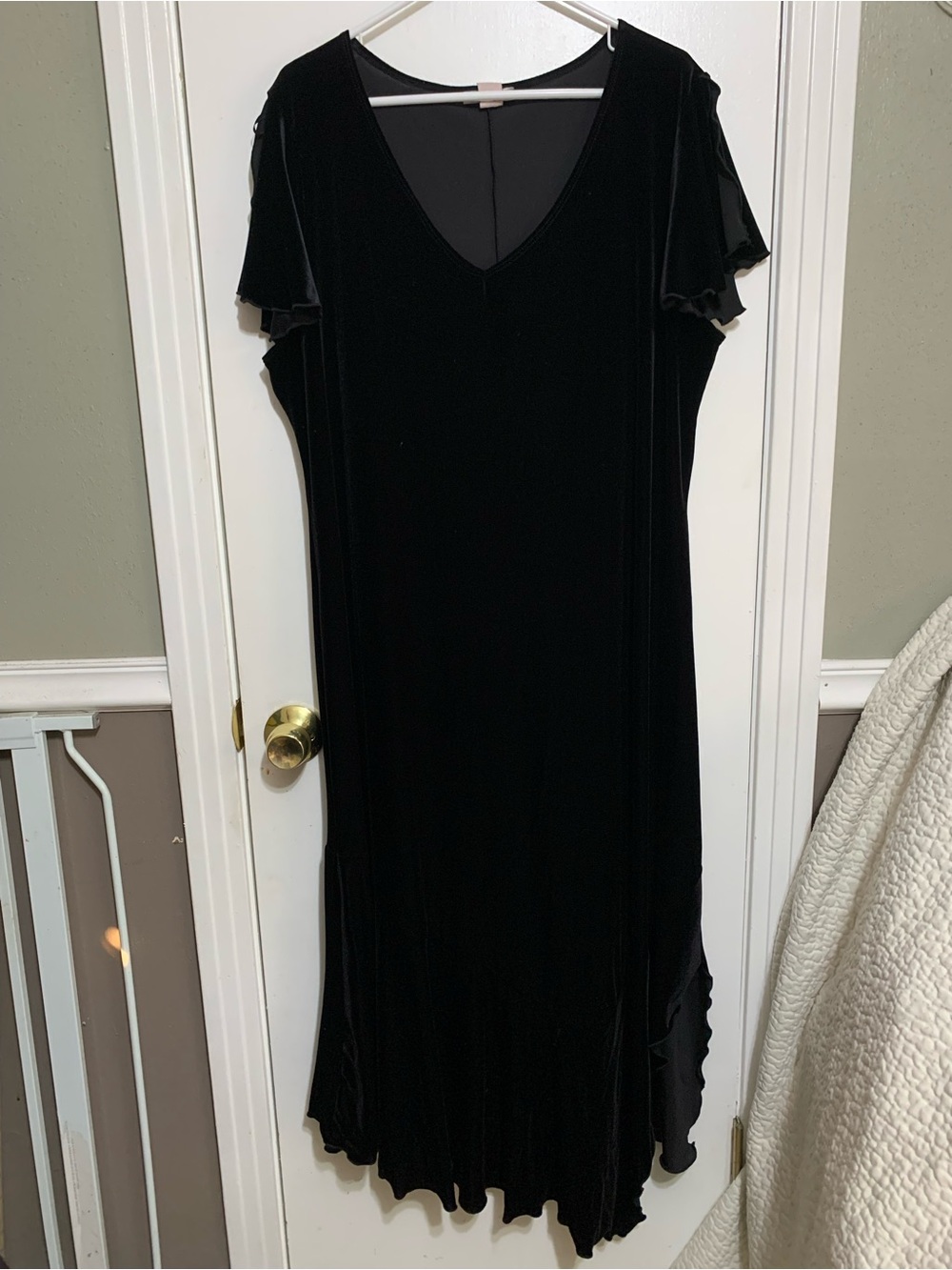 Vintage 90s Black Velvet Whimsigoth Goth Vampire Maxi Dress Plus Size 22